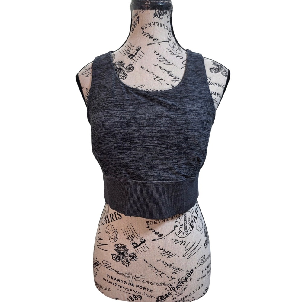 AVIA Sports Bra Crop Top Gray Heathered Cutout Back Women's L/G 12-14 Athleisure